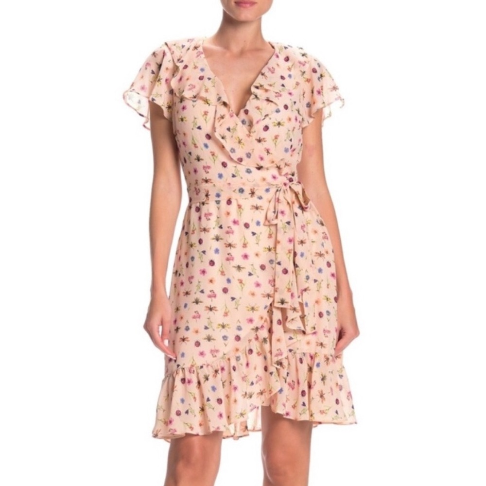 Floral Ruffle Wrap Dress - Blush Pink